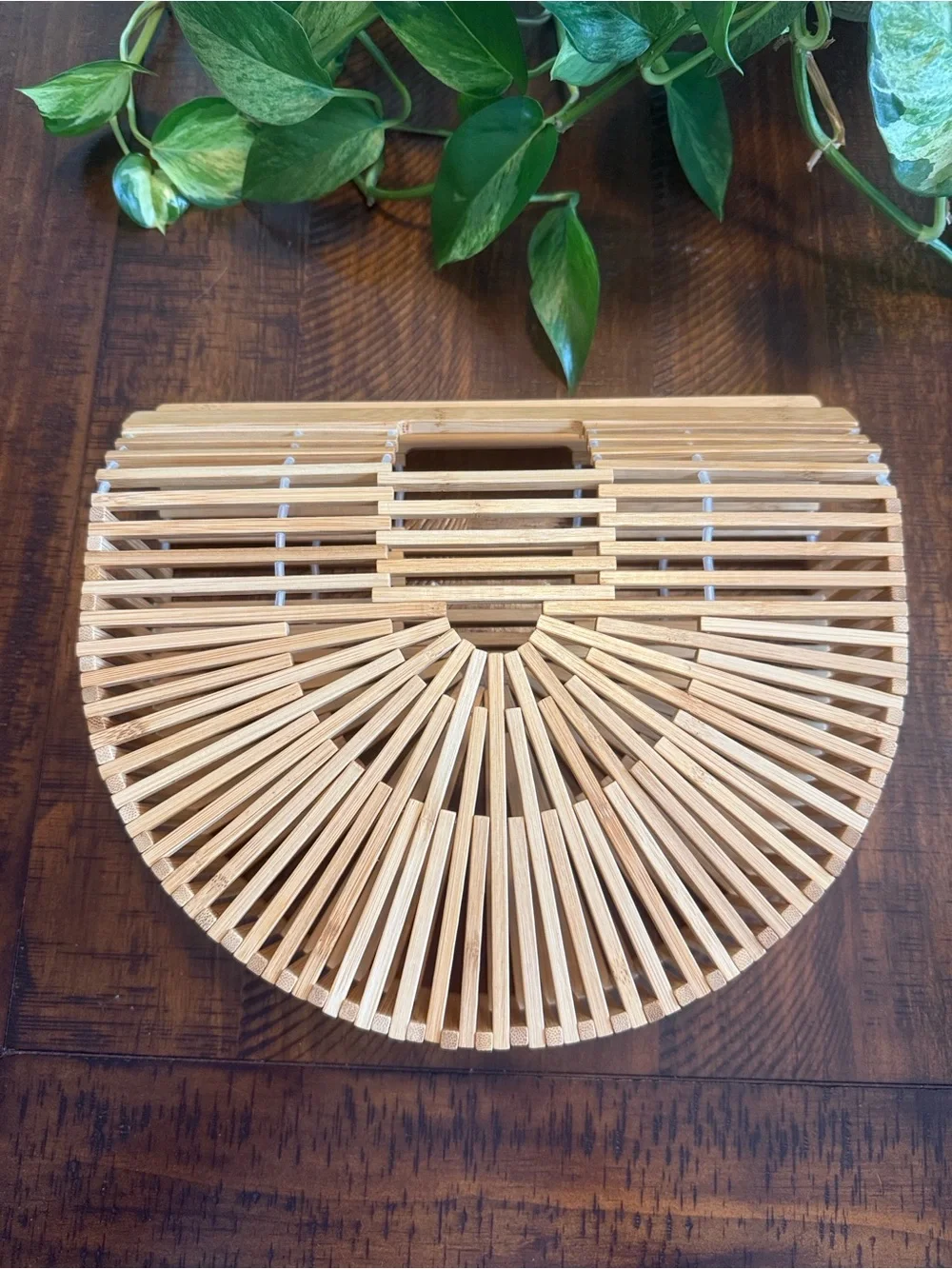 Natural Bamboo Half-Moon Clutch Handbag